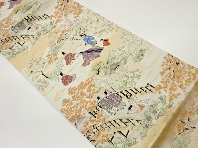 時代人物に草木・花模様織出し袋帯